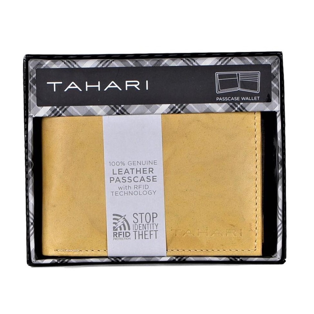 Men Tahari Yellow Leather Passcase Wallet